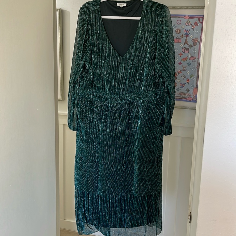Maurice’s 2X green shimmer metallic midi dress item # 9